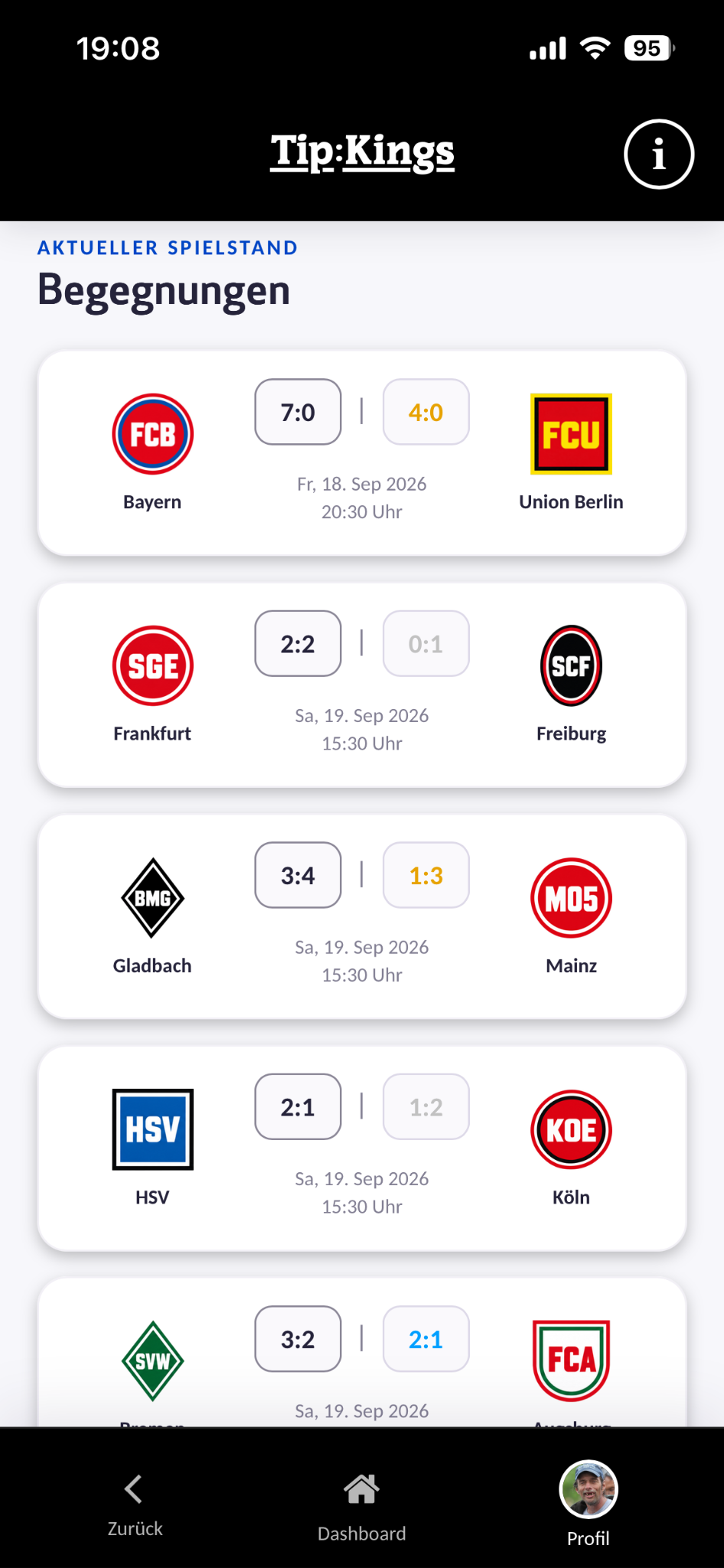 Aktuelle Spielstände in Tip:Kings
