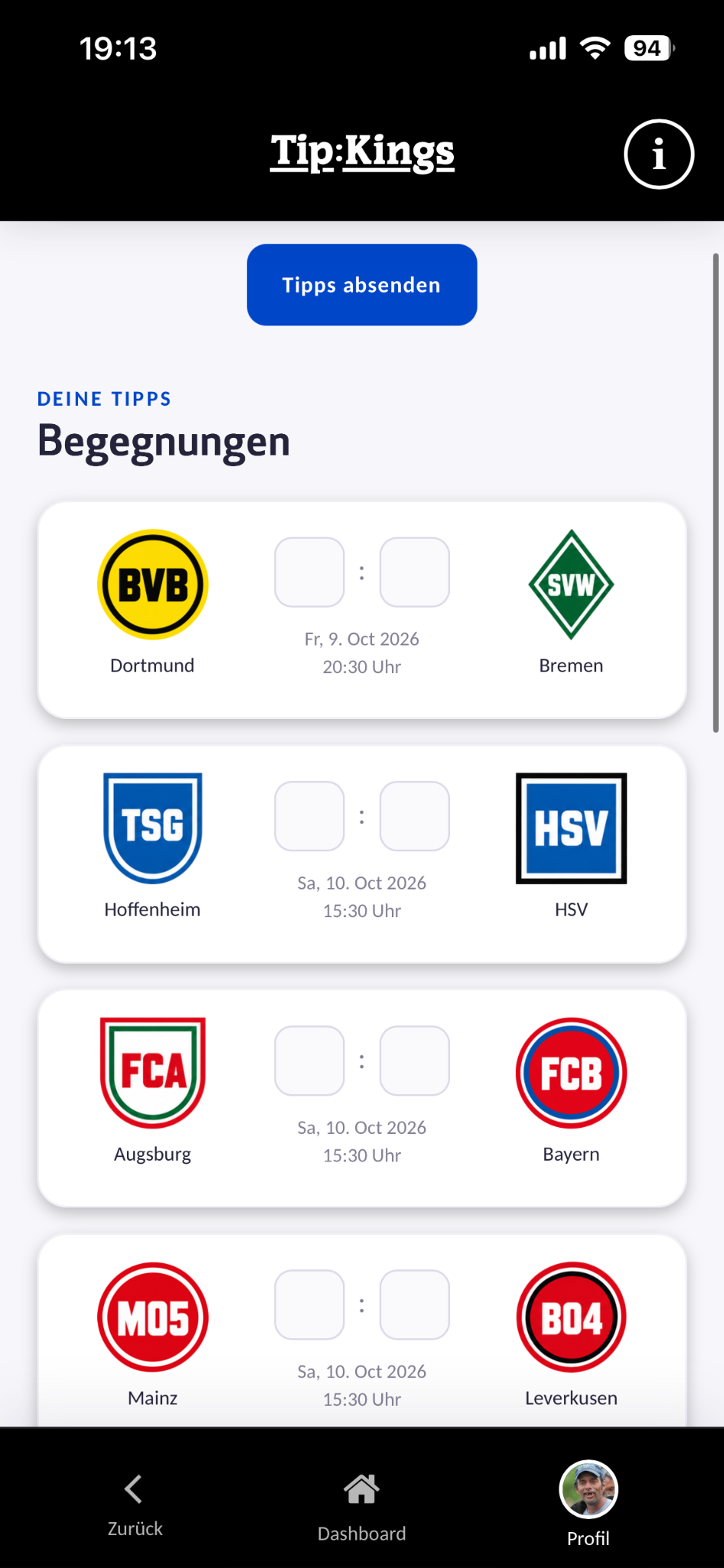 Tip:Kings Tippabgabe für kommende Begegnungen